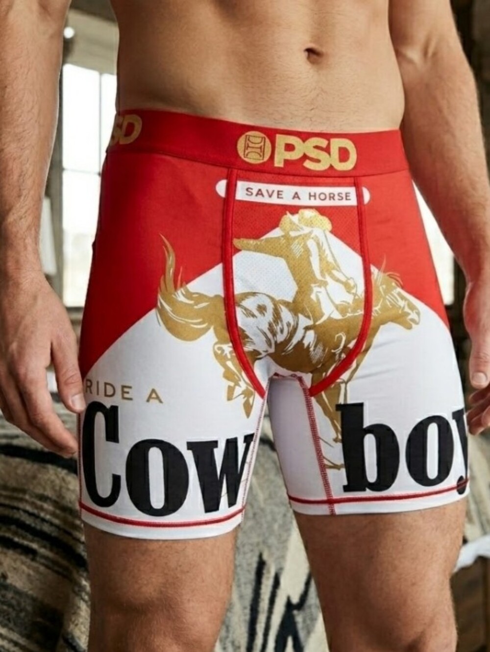 NEW! PSD Red, White & Gold 'Save A Horse' Cowboy Print Boxer Briefs NWT